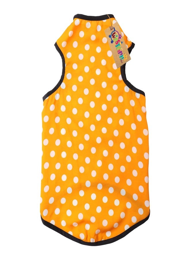 ويستيرن إرا تيشيرت قطني ناعم للكلاب بتصميم مستوحى من العصر الغربي | ملابس مريحة وجيدة التهوية للكلاب | طقم أنيق بدون أكمام للحيوانات الأليفة (صغير - 14 بوصة، برتقالي منقط) - Image 5